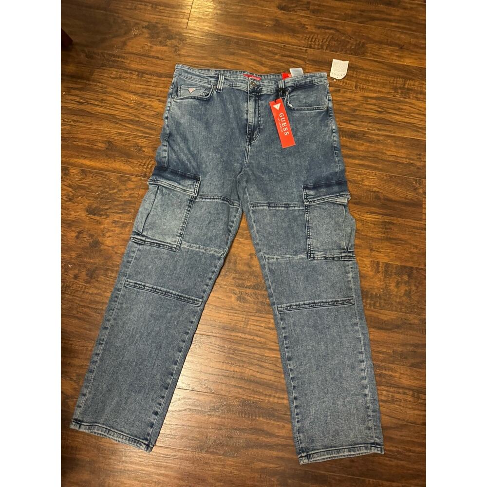 GUESS Jeans Mens 36x30 Mateo Cargo Pants Stretch Medium Wash Denim Blue NWT - Picture 6 of 13